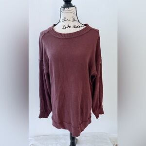 Pilcro by Anthropologie Ribbed Vintage Wash Pullover Sweatshirt Size S Burgundy